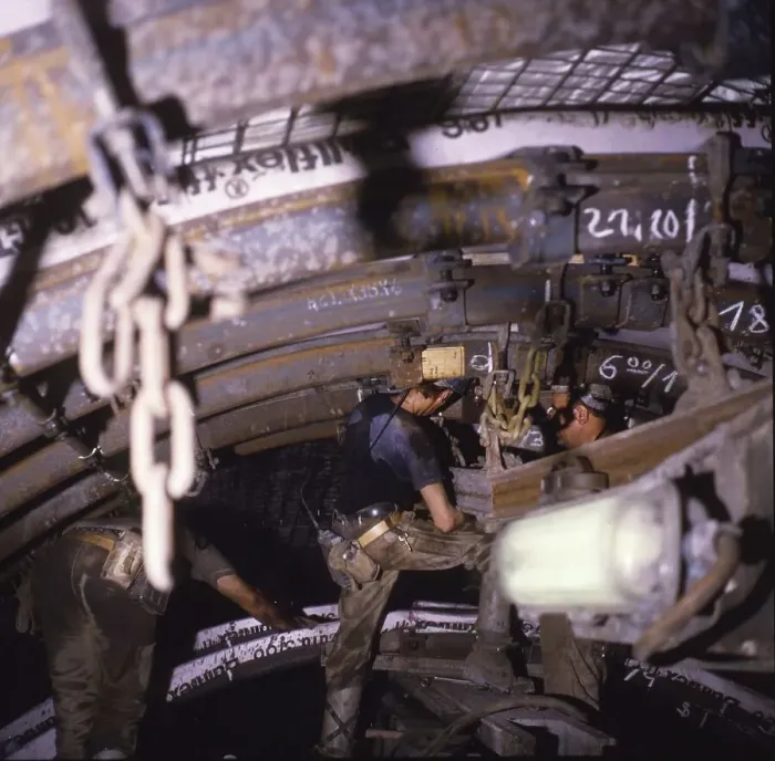 Framed Print : In operation in the roadway with the miners at hard work Framed Print : In operation in the roadway with the miners at hard work