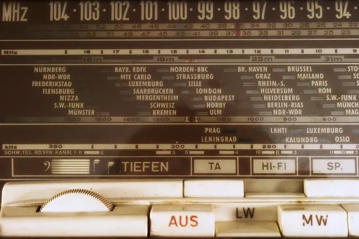 Framed Print : Option keys (buttons) on an antique radio