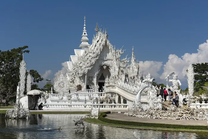 Framed Print : Ornate bridge with tourists to the entrance of Wat Rong Khun