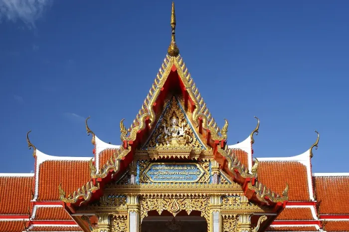 Framed Print : Ornate gable, roof, Wat Chalong temple
