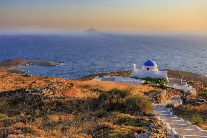 Framed Print : The orthodox chapel of Panagia Skopiani at sunrise