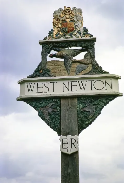 Framed Print : Ortsschild West Newton, West Newton, Norfolk, England, Grossbritannien Juli 1970
