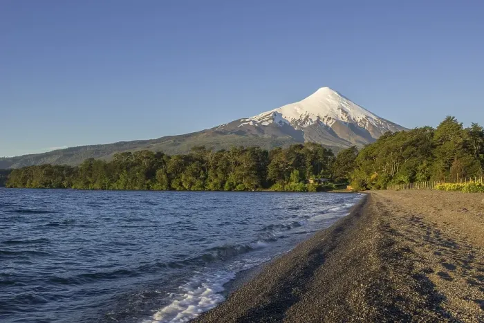 Framed Print : Osorno volcano and the shore of the bay of Lake Llanquihue Framed Print : Osorno volcano and the shore of the bay of Lake Llanquihue