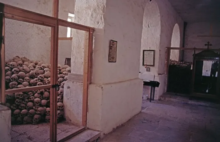 Framed Print : Ossuary for 7000 monks, skulls, St Catherine's Monastery, Sinai Peninsula, Egypt, September 1989, vintage, retro, old, historic, Africa Framed Print : Ossuary for 7000 monks, skulls, St Catherine's Monastery, Sinai Peninsula, Egypt, September 1989, vintage, retro, old, historic, Africa