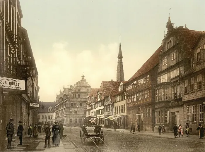 Framed Print : The Osterstrasse in Hameln in Lower Saxony Framed Print : The Osterstrasse in Hameln in Lower Saxony