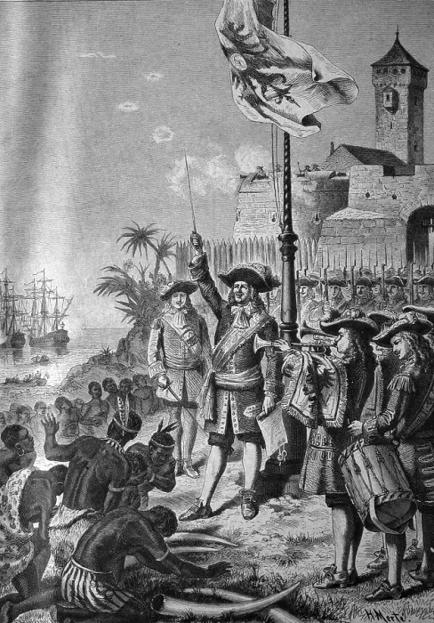 Framed Print : Otto Friedrich von der Groeben appropriating the coast of Guinea on 1st January 1683