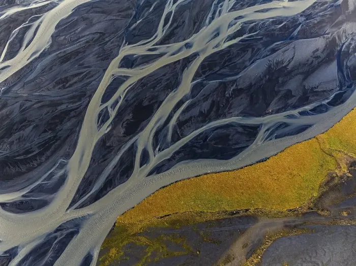 Framed Print : Overgrown river landscape, drone shot Framed Print : Overgrown river landscape, drone shot
