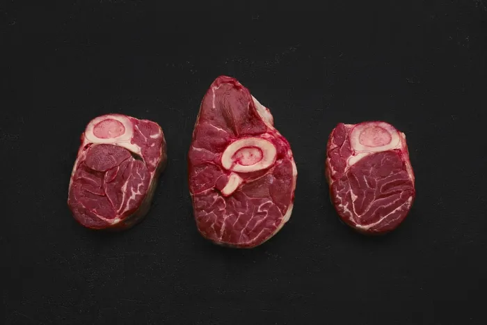 Framed Print : Overhead view of tree raw beef shank cross cut Framed Print : Overhead view of tree raw beef shank cross cut