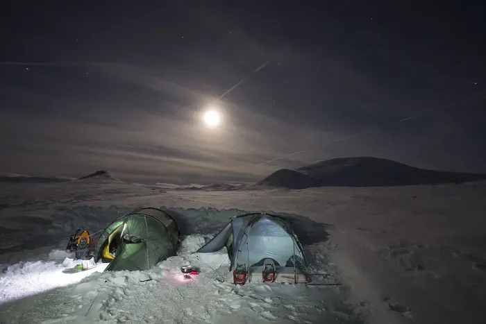 Framed Print : Overnight camping in tents, in winter