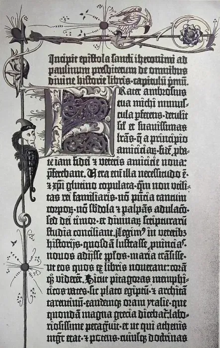 Framed Print : Page from the Gutenberg Bible, at the beginning of the first Gutenberg Bible it had 42 lines per page