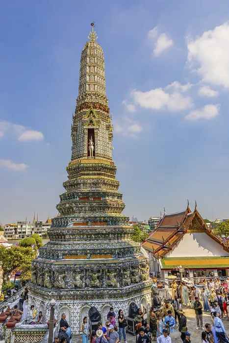 Framed Print : Pagoda with ceramic inlays surrounded by visitors and tourists