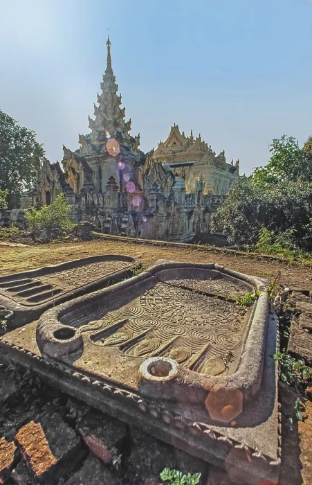 Framed Print : Pagoda and symbolic footprints of Buddha