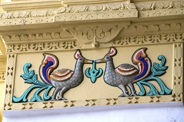 Framed Print : Painted stucco work on wall of thirumalai nayak palace Framed Print : Painted stucco work on wall of thirumalai nayak palace