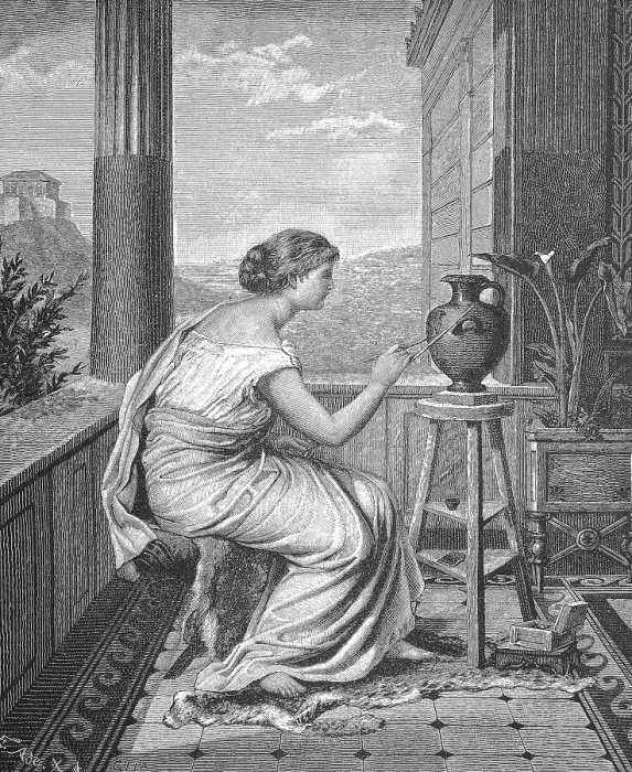 Framed Print : Painter, artist, young Greek woman painting a vase