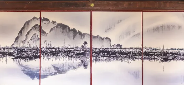 Framed Print : Painting of a landscape on a paper wall