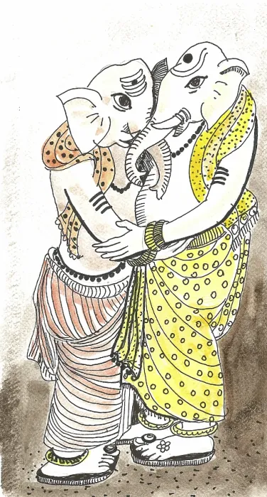 Framed Print : Painting of Two lord Ganesha are Hugging by Arun K Mishra Framed Print : Painting of Two lord Ganesha are Hugging by Arun K Mishra