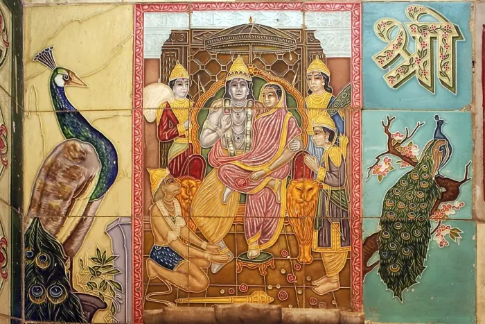 Framed Print : Painting on tiles, lord Ram with sita and Hanuman, shiv Mandir built in 1950, taluka Bhiwandi, dis trict Thana