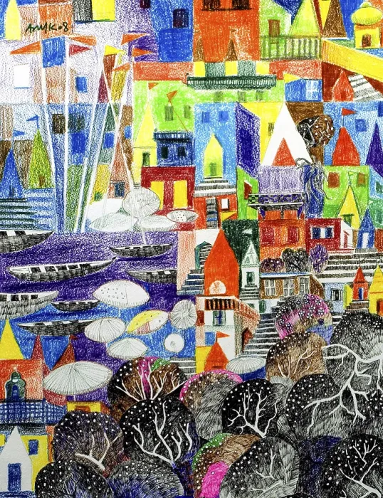Framed Print : Painting of varanasi ghat on acid free paper