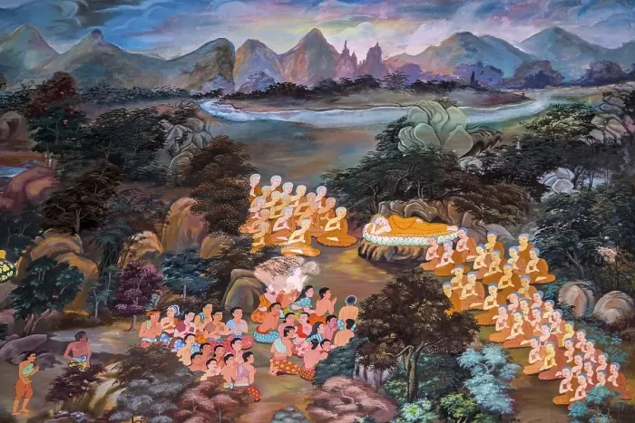 Framed Print : Paintings of village scenes with Buddha in Thailand Framed Print : Paintings of village scenes with Buddha in Thailand