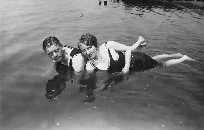 Framed Print : Pair bathing in lake, 1920s, Germany, Europe