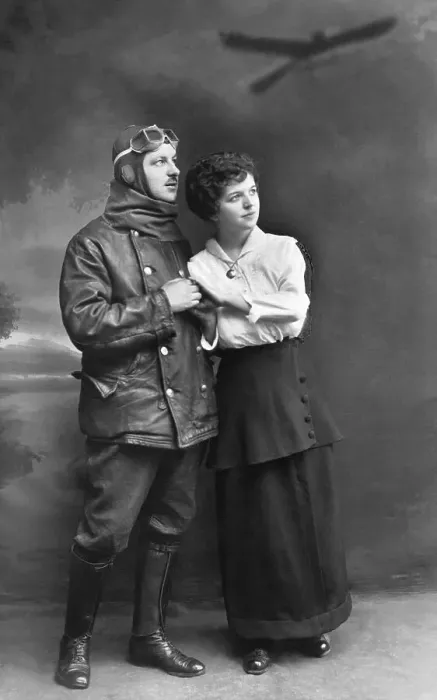 Framed Print : Pair, man in pilot's clothes, ca Framed Print : Pair, man in pilot's clothes, ca