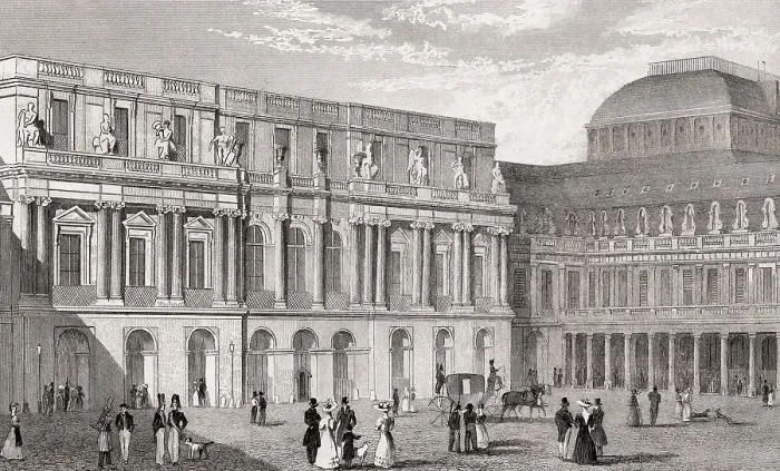 Framed Print : The Palais-Royal, Paris, antique steel engraved print