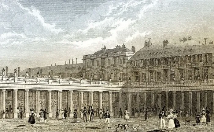 Framed Print : The Palais-Royal, Paris, antique steel engraved print