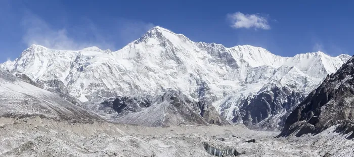 Framed Print : Panorama of Cho Oyu peak and Ngozumpa glacier