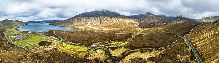 Framed Print : Panorama of Eas a Bhradain Waterfall from drone