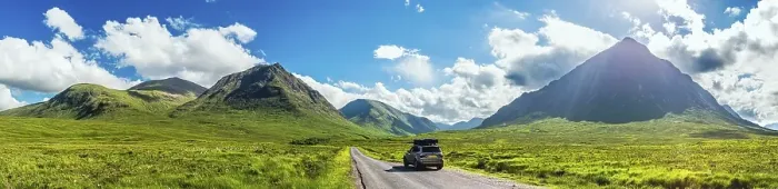 Framed Print : Panorama of Glen Etive and SUV BMW X3 with a roof tent Framed Print : Panorama of Glen Etive and SUV BMW X3 with a roof tent