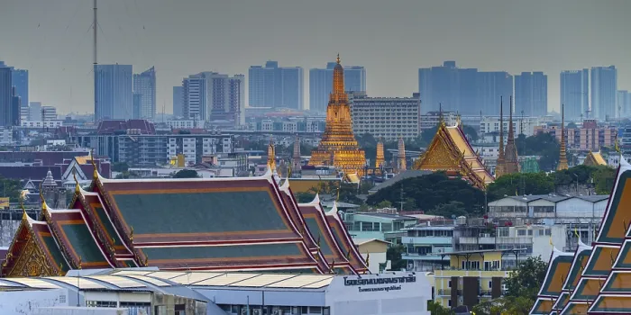 Framed Print : Panorama from Golden Mount to the illuminated Wat Ratchabophit