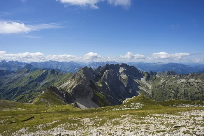 Framed Print : Panorama from the Grosser Daumen (2280m) to the Daumengruppe with Wengenkoepfe to the Nebelhorn (2224m) Framed Print : Panorama from the Grosser Daumen (2280m) to the Daumengruppe with Wengenkoepfe to the Nebelhorn (2224m)