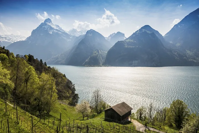 Framed Print : Panorama with lake and mountains
