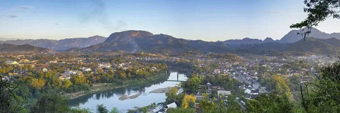 Framed Print : Panorama over Luang Prabang with Nam Khan River and Wat Phol Pao in the background