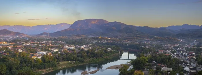 Framed Print : Panorama over Luang Prabang with Nam Khan River and Wat Phol Pao in the background