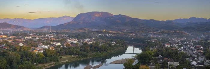 Framed Print : Panorama over Luang Prabang with Nam Khan River and Wat Phol Pao in the background