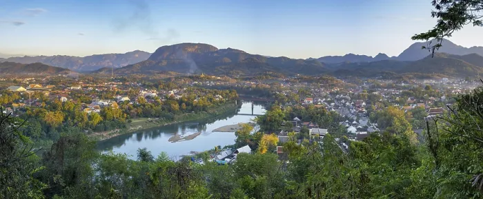 Framed Print : Panorama over Luang Prabang with Nam Khan River and Wat Phol Pao in the background Framed Print : Panorama over Luang Prabang with Nam Khan River and Wat Phol Pao in the background
