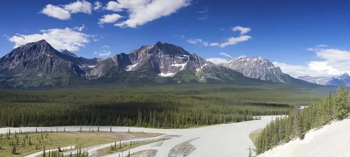Framed Print : Panorama of Mount Christie and Mount Fryatt with the Athabasca River below