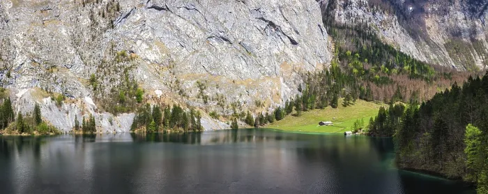 Framed Print : Panorama of mountain lake Obersee in German Alps