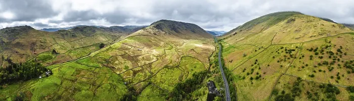 Framed Print : Panorama of Mountains over road A591 from a drone Framed Print : Panorama of Mountains over road A591 from a drone