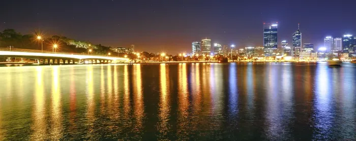 Framed Print : Panorama of Narrows Bridge and Perth Skyline illuminated at night Framed Print : Panorama of Narrows Bridge and Perth Skyline illuminated at night