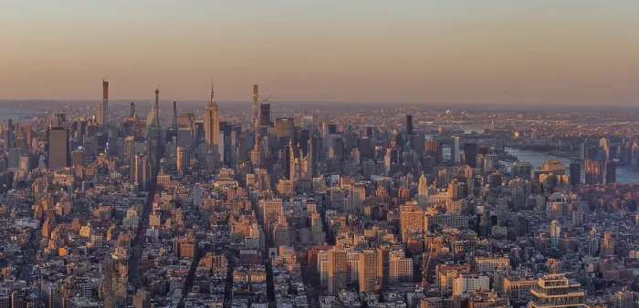 Framed Print : A panorama picture of New York as seen from the One World Observatory at sunset