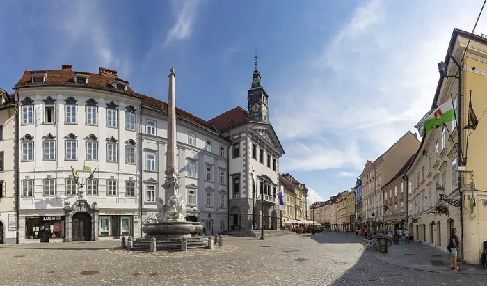 Framed Print : A panorama picture of the Town Square of Ljubljana