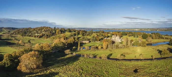 Framed Print : Panorama over Powderham Castle and Park from a drone in Autumn Colors Framed Print : Panorama over Powderham Castle and Park from a drone in Autumn Colors