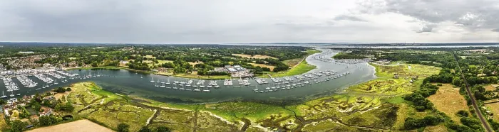 Framed Print : Panorama of River Hamble and Swanwick Marina from drone