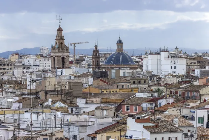 Framed Print : Panorama of the rooftops of Valencia with the tower and dome of the Gothic Cathedral of Valencia