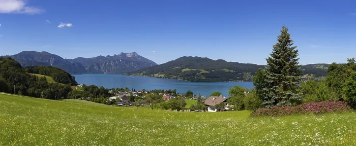 Framed Print : Panorama, Seefeld am Attersee with Schafberg