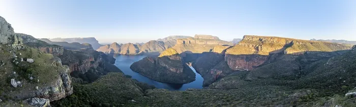 Framed Print : Panorama, sunset at Blyde River Canyon with Three Rondawels peak