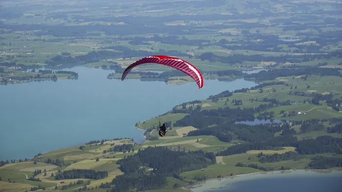 Framed Print : Panorama from the Tegelberg, paragliders Framed Print : Panorama from the Tegelberg, paragliders
