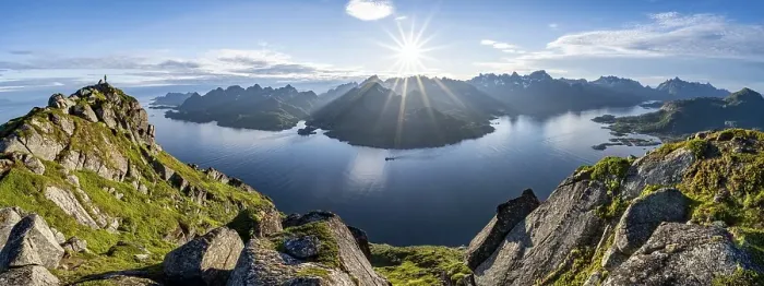 Framed Print : Panorama, view of Fjord Raftsund and mountains in the evening light